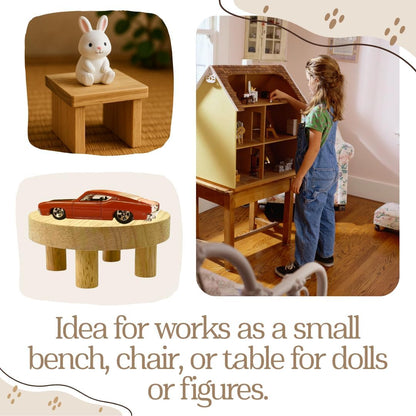 Sushi Serve Stand Plate Mini Wooden Display Set of 4 – Small Wood Shelf Tables, Pedestals for Art Toys, Collectibles &amp; Home Decoration