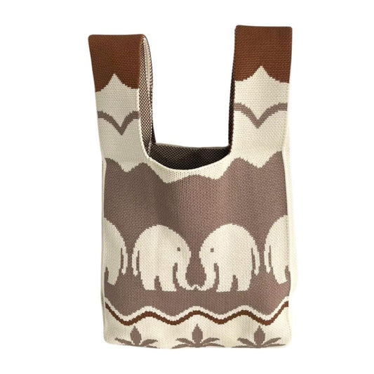 Handmade Thai Woven Shoulder Bag with Elephant Pattern – Boho Tote, Eco-Friendly, Everyday Purse, Festival &amp; Travel Gift
