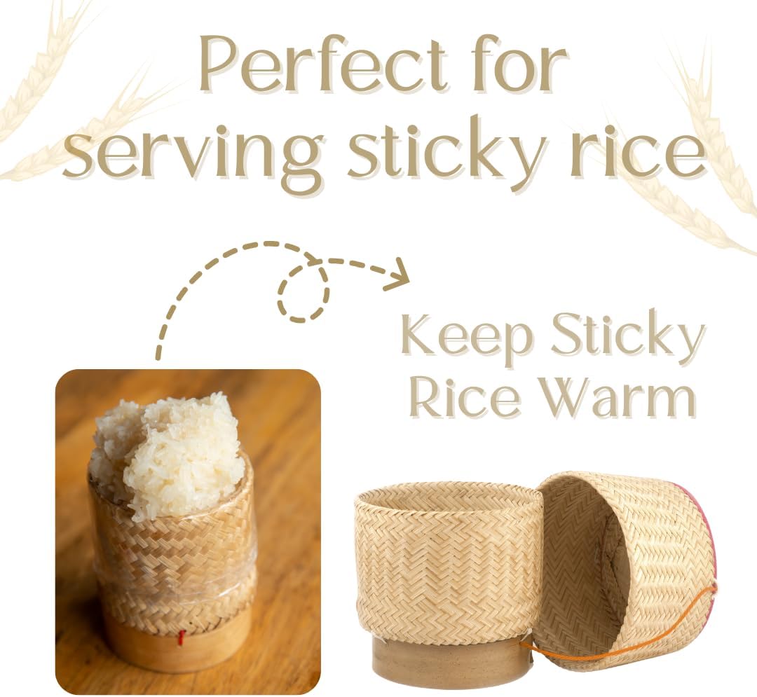 Handmade Woven Bamboo Rice Containers – 6 inch Thai Sticky Rice Serving Baskets