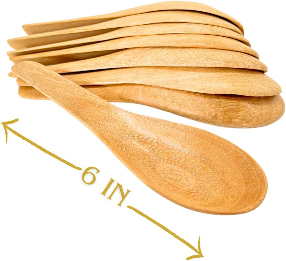 2,6,10 PCS Asian Wooden Soup Spoons – Lightweight 6-inch Natural Wood Table Spoons for Ramen, Rice & Everyday Dining Set