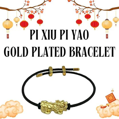 Pi Xiu Pi Yao Gold Plated Bracelet – Unisex Steel Rope Couple Bracelet with Adjustable Metal Buckle | Lucky Wealth Charm Jewelry