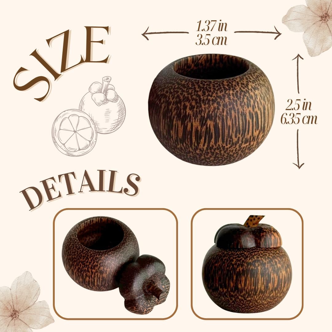 Mangosteen Shape Wooden Jar with Lid (Set of 2) – Palm Wood Mini Containers (2.5")