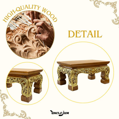 Thai Wooden Altar Stand – Hand-Carved Pedestal for Buddha Statue or Sculpture, Traditional Thai Pattern, W8 × D5 × H4 inches