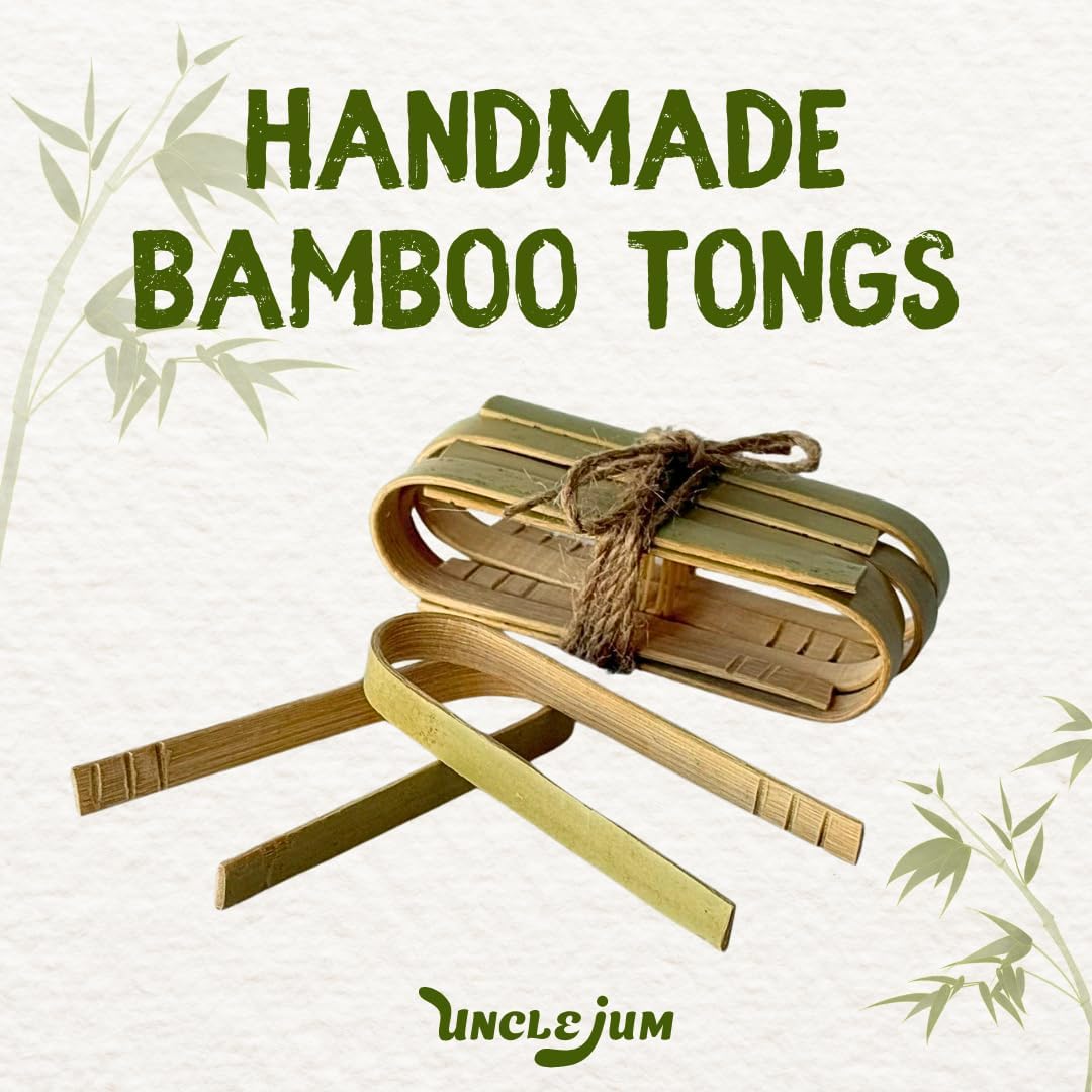 Bamboo Food Tongs Set of 10 – Handmade Wooden Serving Tongs for Appetizers, Toast, Cube Sugar, or Dessert | Eco-Friendly Kitchen Utensils