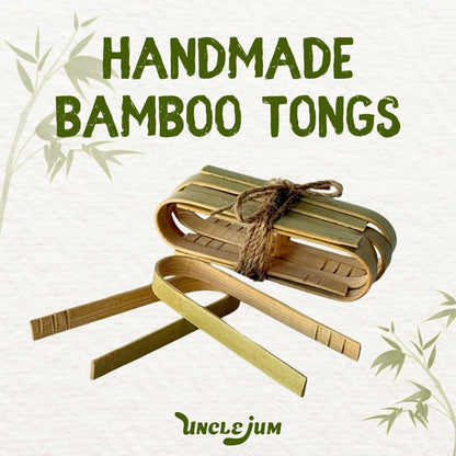 Bamboo Food Tongs Set of 10 – Handmade Wooden Serving Tongs for Appetizers, Toast, Cube Sugar, or Dessert | Eco-Friendly Kitchen Utensils