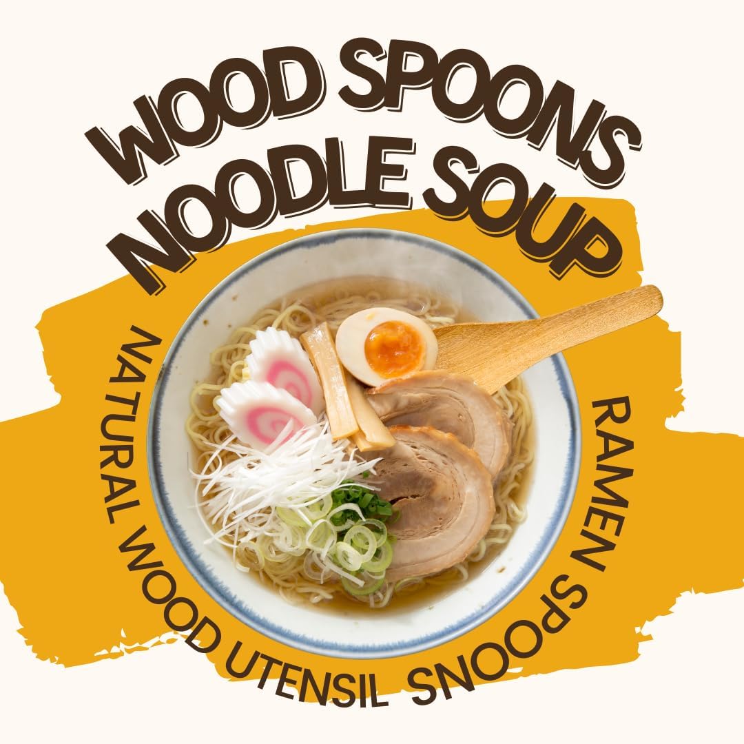 2,6,10 PCS Asian Wooden Soup Spoons – Lightweight 6-inch Natural Wood Table Spoons for Ramen, Rice & Everyday Dining Set