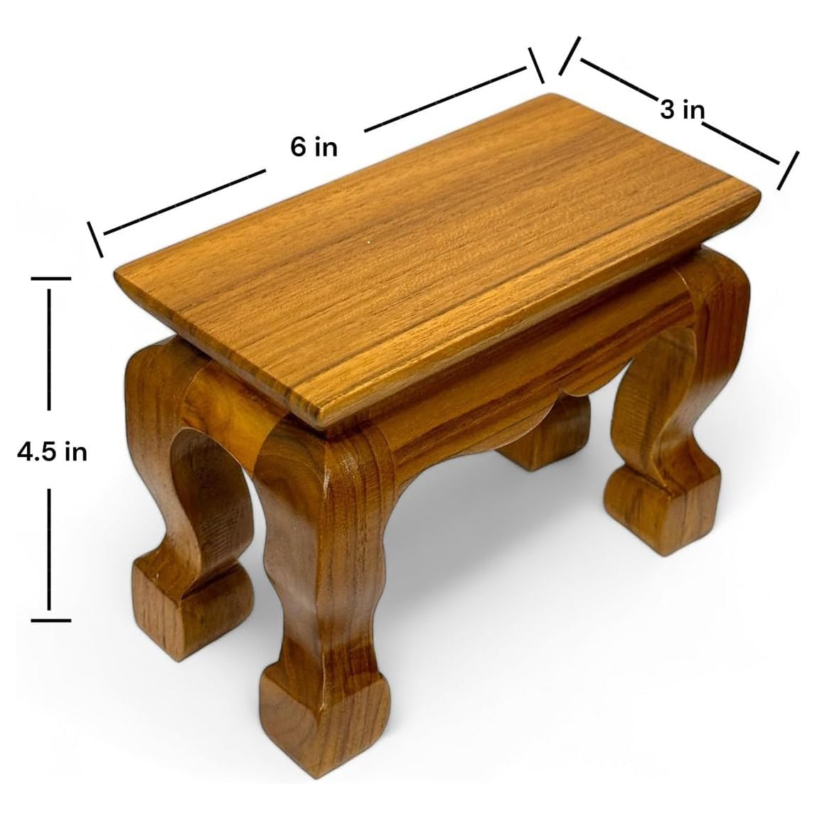 Mini Thai Wood Table for Buddha Statue Sculpture Stand, Pedestal, Cozy Asian Decoration (3×6 inches)