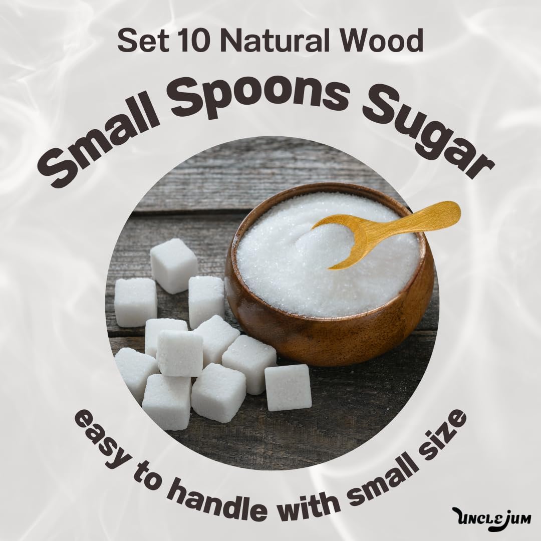 Natural Wooden Mini Spoons 3” (Set of 10) – Handmade Small Wooden Utensils for Sugar, Salt, Seasoning & Condiments | UNCLEJUM