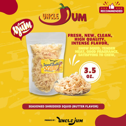 UNCLEJUM Dried Seasoned Shredded Squid (Butter Flavor) – 3.5 oz Snack