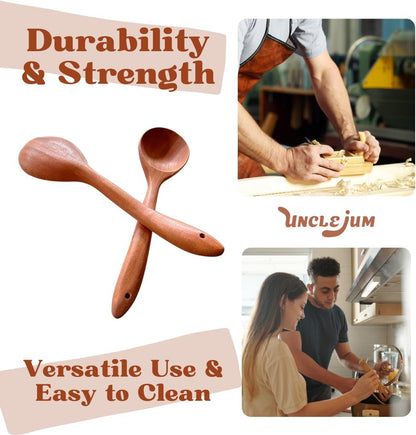 Set of 2 Natural Wooden Ladles – Handmade Palm Wood Soup Spoons 11 Inches, Eco-Friendly Kitchen Utensils & Tools