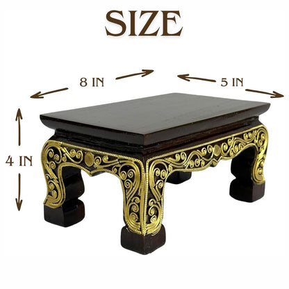 Thai Wooden Altar Stand – Hand-Carved Pedestal for Buddha Statue or Sculpture, Traditional Thai Pattern, W8 × D5 × H4 inches