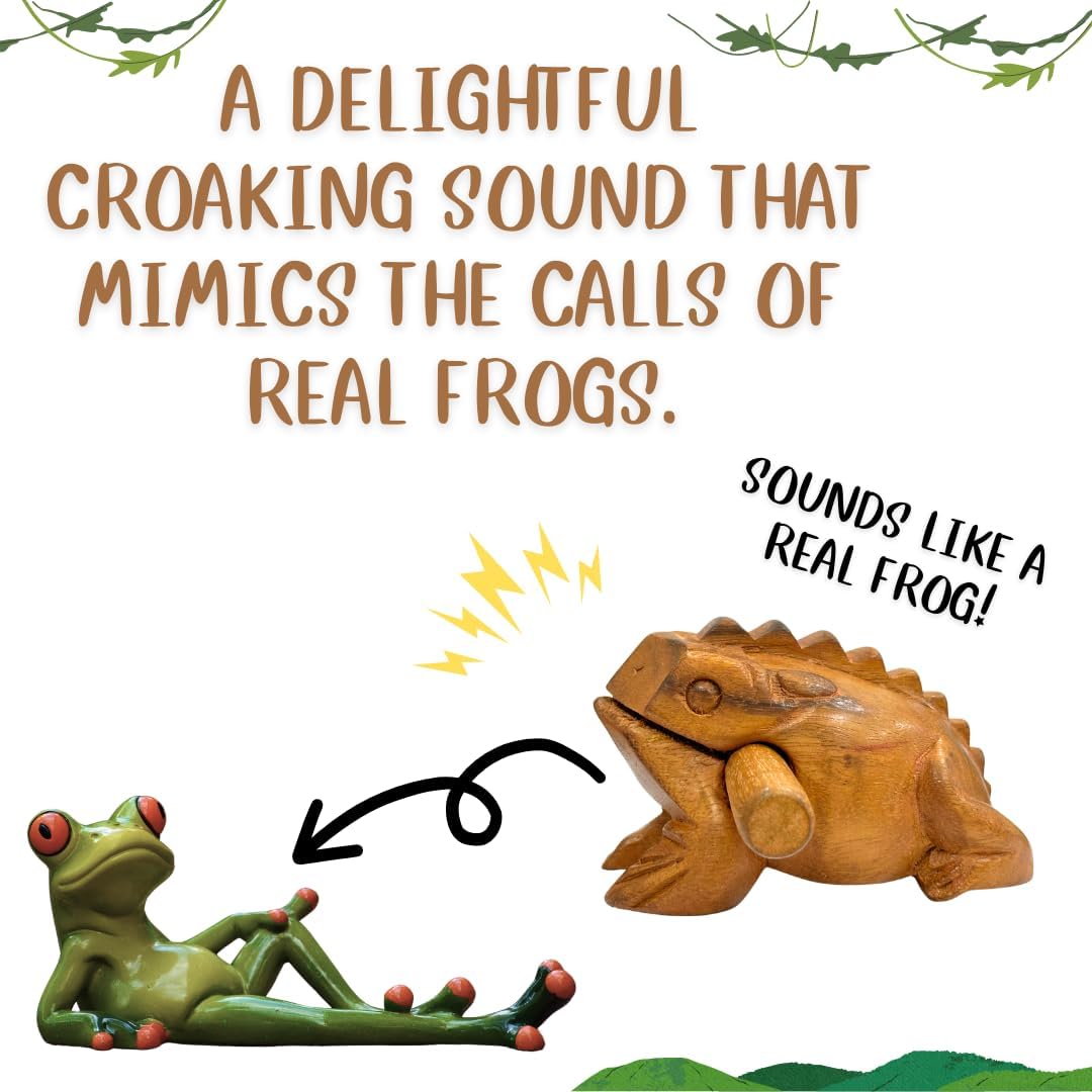 Thai Wooden Carving Percussion Croaking Frog – Handmade Musical Instrument &amp; Home Décor