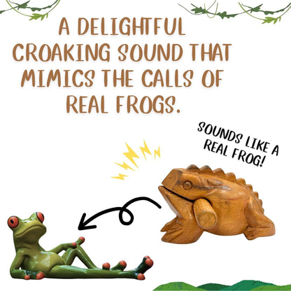 Thai Wooden Carving Percussion Croaking Frog – Handmade Musical Instrument &amp; Home Décor