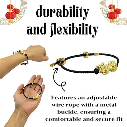 Pi Xiu Pi Yao Gold Plated Bracelet – Unisex Steel Rope Couple Bracelet with Adjustable Metal Buckle | Lucky Wealth Charm Jewelry