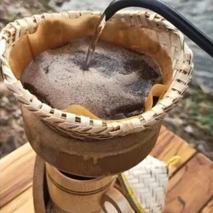 Bamboo Coffee Drip Set – 4" Basket with Lid + 2 Cups & Coasters + Drip Base | Eco-Friendly Pour-Over Coffee Kit, Sustainable Brewing Accessories