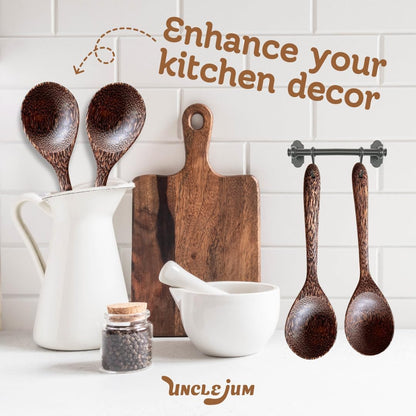 Set of 2 Natural Wooden Ladles – Handmade Palm Wood Soup Spoons 11 Inches, Eco-Friendly Kitchen Utensils & Tools