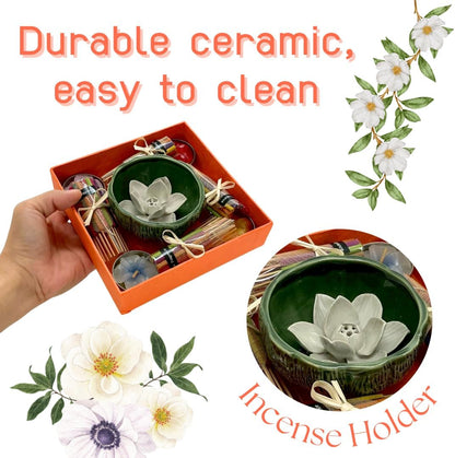 Lotus Incense Holder Gift Set – Thai Aromatherapy Incense and Scented Candle Kit
