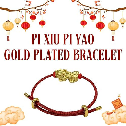Pi Xiu Pi Yao Gold Plated Bracelet – Unisex Steel Rope Couple Bracelet with Adjustable Metal Buckle | Lucky Wealth Charm Jewelry