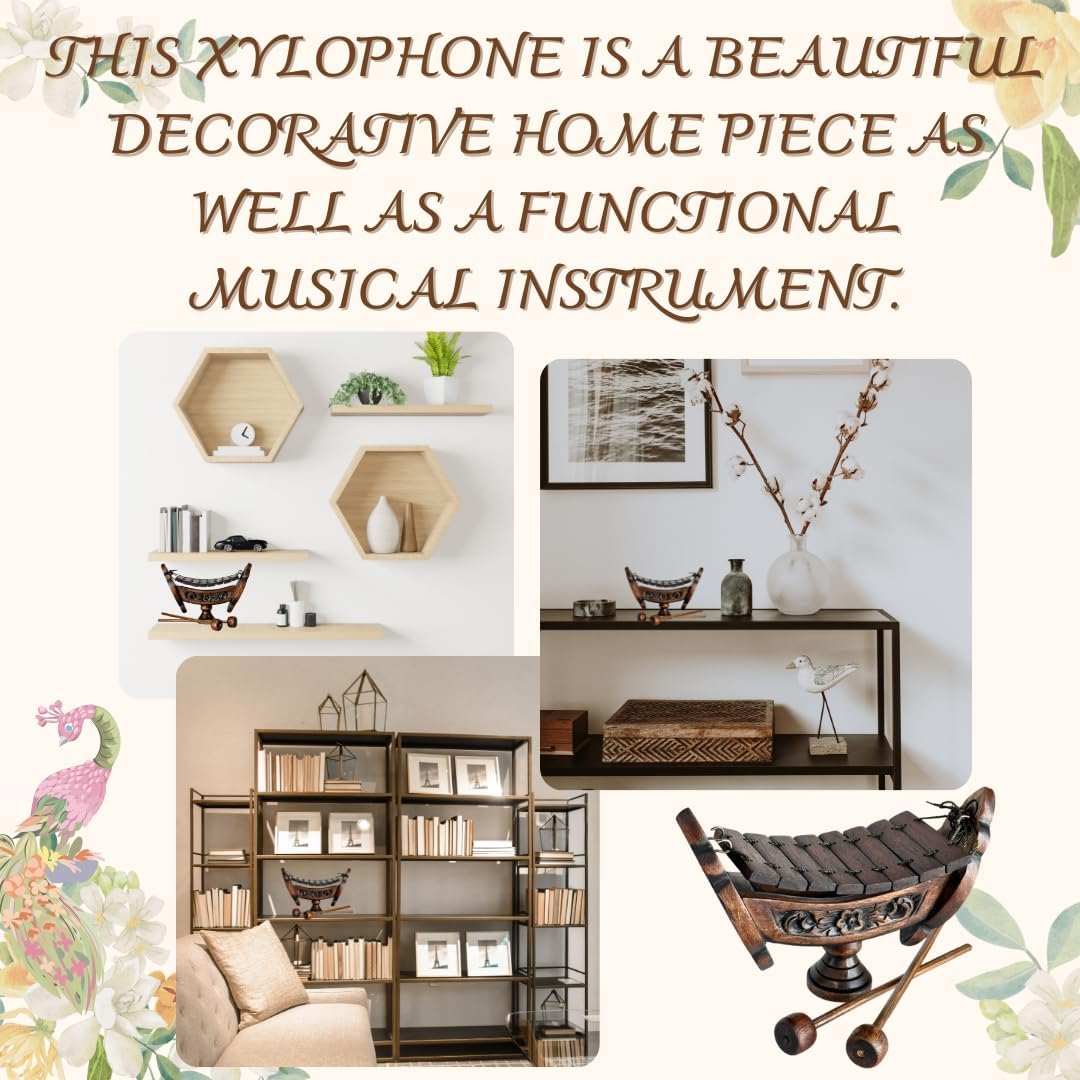 Thai Traditional Teakwood Xylophone – 8 Bar Notes, 16" Handmade Musical Instrument from Thailand