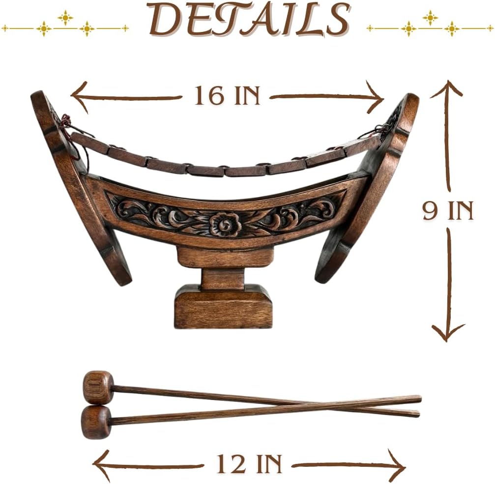 Thai Traditional Teakwood Xylophone – 8 Bar Notes, 16" Handmade Musical Instrument from Thailand