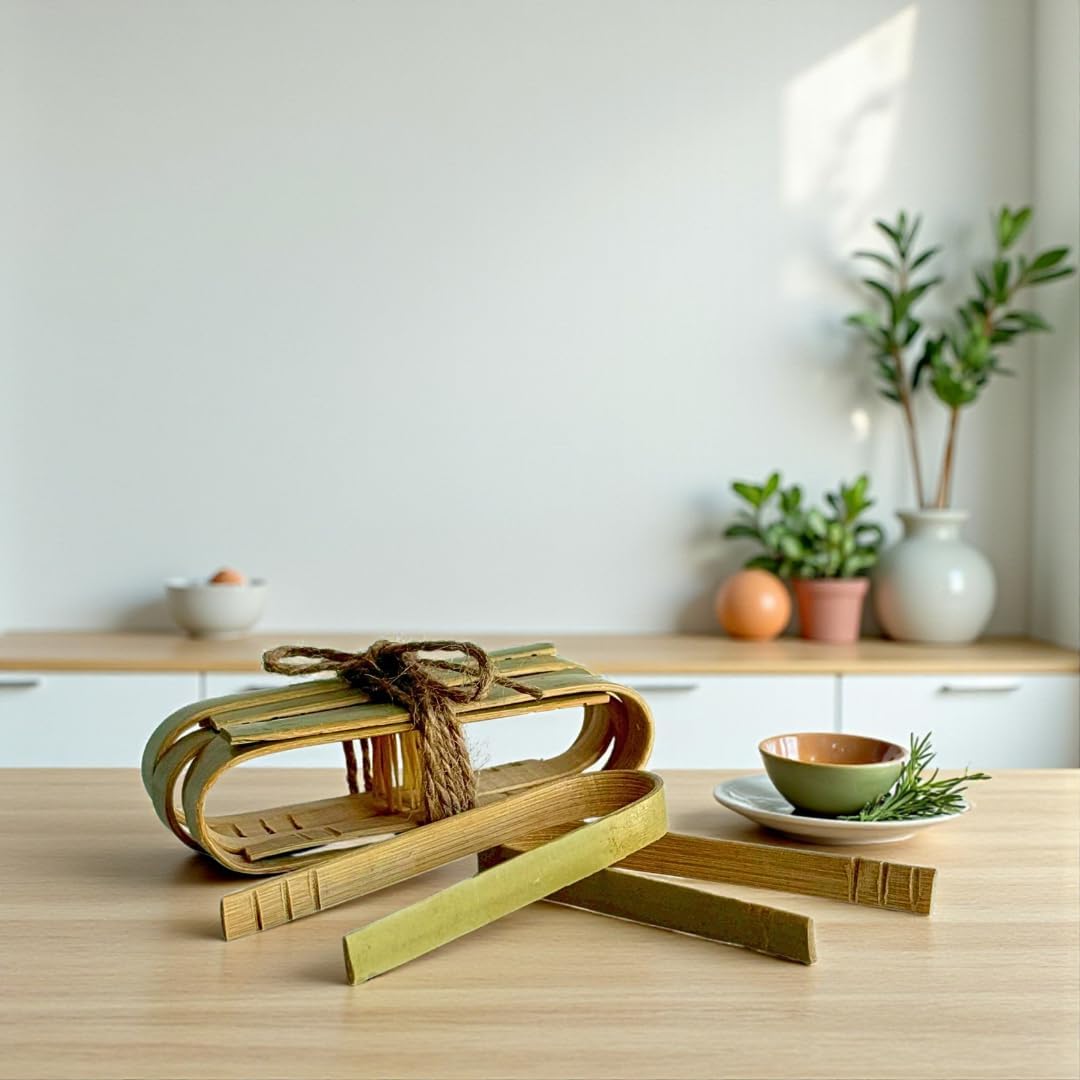 Bamboo Food Tongs Set of 10 – Handmade Wooden Serving Tongs for Appetizers, Toast, Cube Sugar, or Dessert | Eco-Friendly Kitchen Utensils