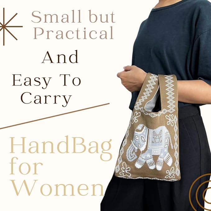 Handmade Thai Woven Shoulder Bag with Elephant Pattern – Boho Tote, Eco-Friendly, Everyday Purse, Festival &amp; Travel Gift