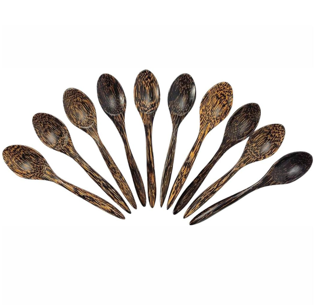 Handmade Wooden Coffee Tea & Spice Spoons – Set of 10 Palm Wood Mini Spoons | Rustic Natural Utensils for Kitchen, Café, or Gift Set