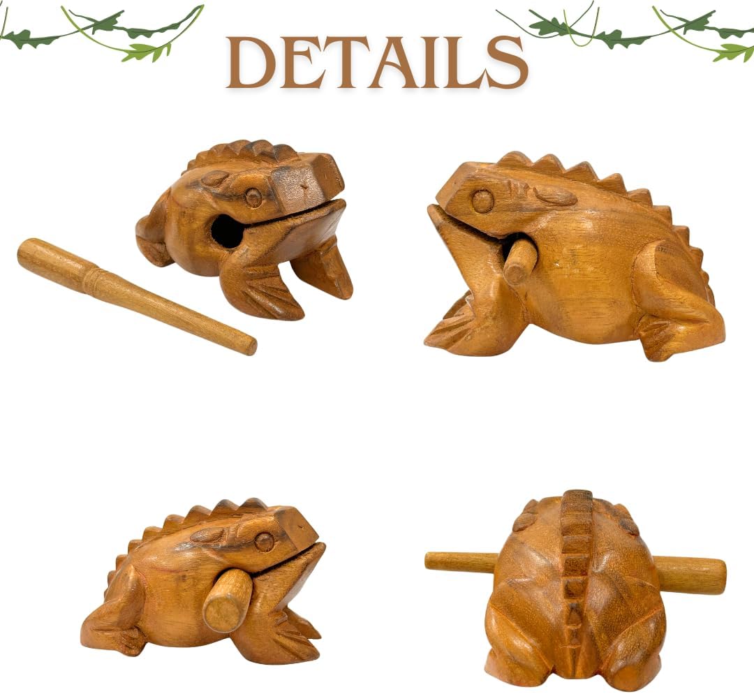 Thai Wooden Carving Percussion Croaking Frog – Handmade Musical Instrument &amp; Home Décor