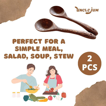 Set of 2 Natural Wooden Ladles – Handmade Palm Wood Soup Spoons 11 Inches, Eco-Friendly Kitchen Utensils & Tools