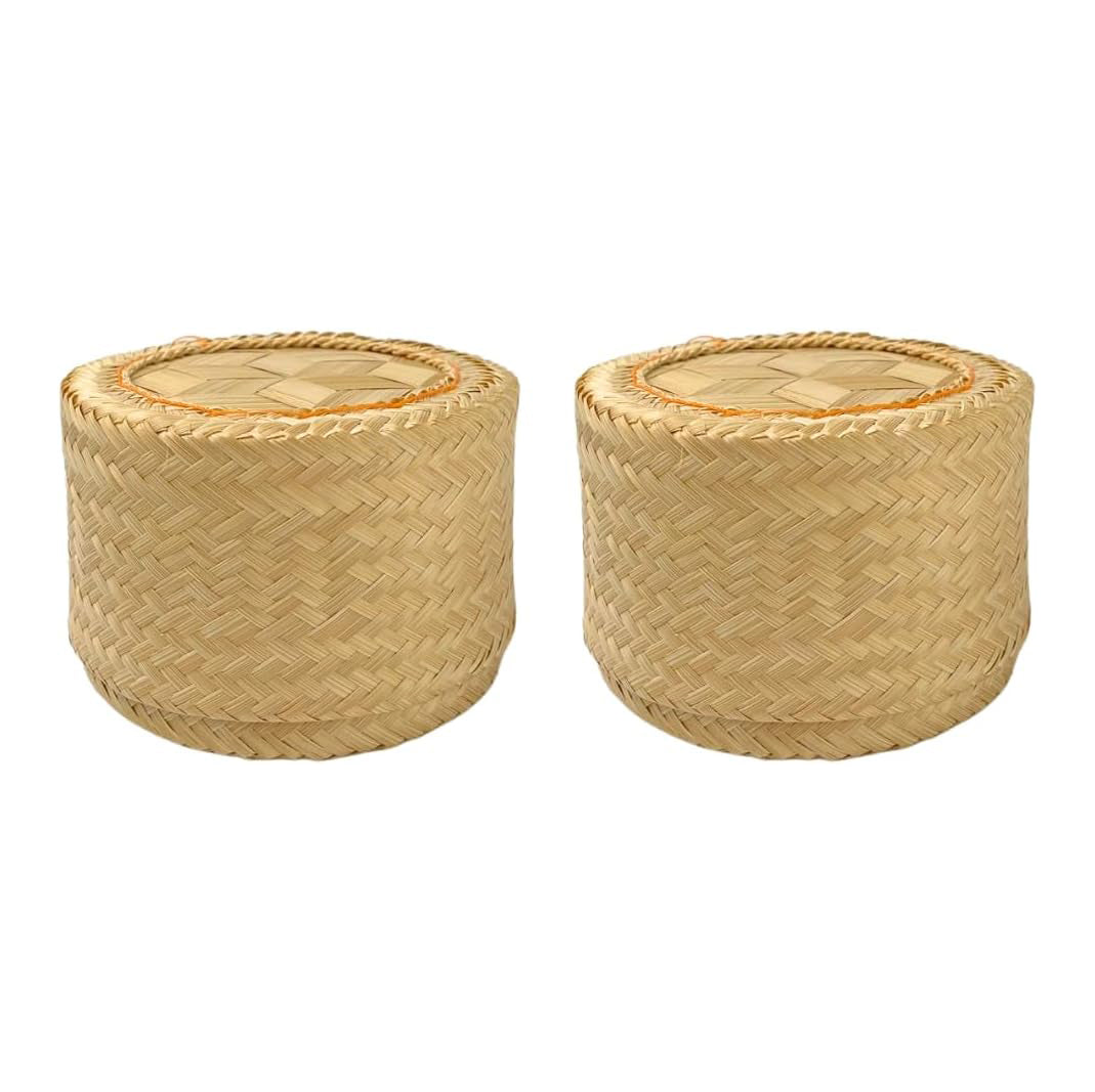 Handcrafted Woven Bamboo Sticky Rice Containers, 4.5 Inches | Traditional Thai Serving Basket | Natural Bamboo Kitchenware by UNCLEJUM