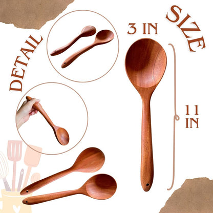 Set of 2 Natural Wooden Ladles – Handmade Palm Wood Soup Spoons 11 Inches, Eco-Friendly Kitchen Utensils & Tools