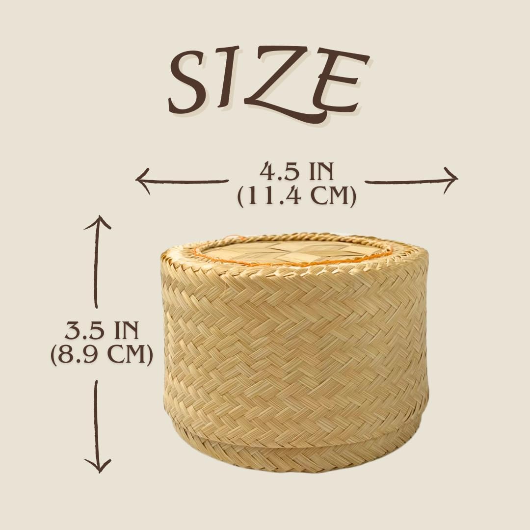 Handcrafted Woven Bamboo Sticky Rice Containers, 4.5 Inches | Traditional Thai Serving Basket | Natural Bamboo Kitchenware by UNCLEJUM