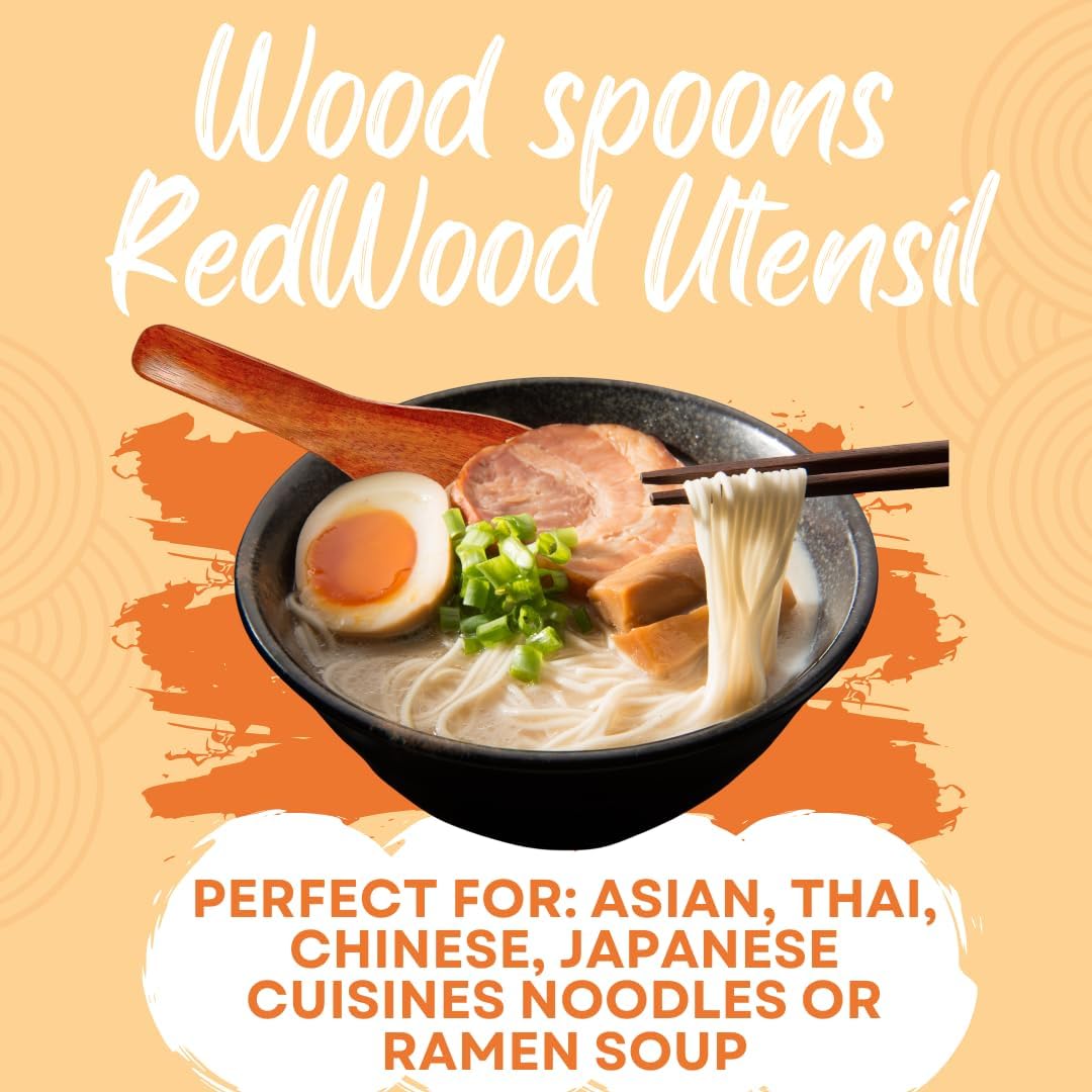 2,6,10 PCS Asian Wooden Soup Spoons – Lightweight 6-inch Natural Wood Table Spoons for Ramen, Rice & Everyday Dining Set