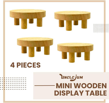 Sushi Serve Stand Plate Mini Wooden Display Set of 4 – Small Wood Shelf Tables, Pedestals for Art Toys, Collectibles &amp; Home Decoration