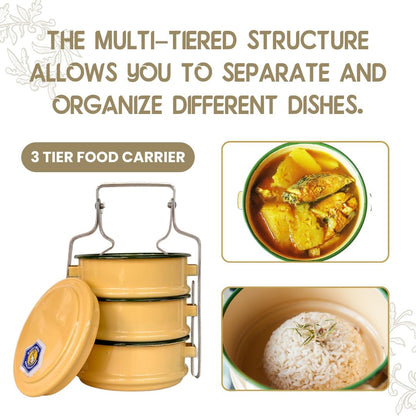 Thai Enamel Food Carrier – 3 Tier Tiffin Lunch Box (20cm)