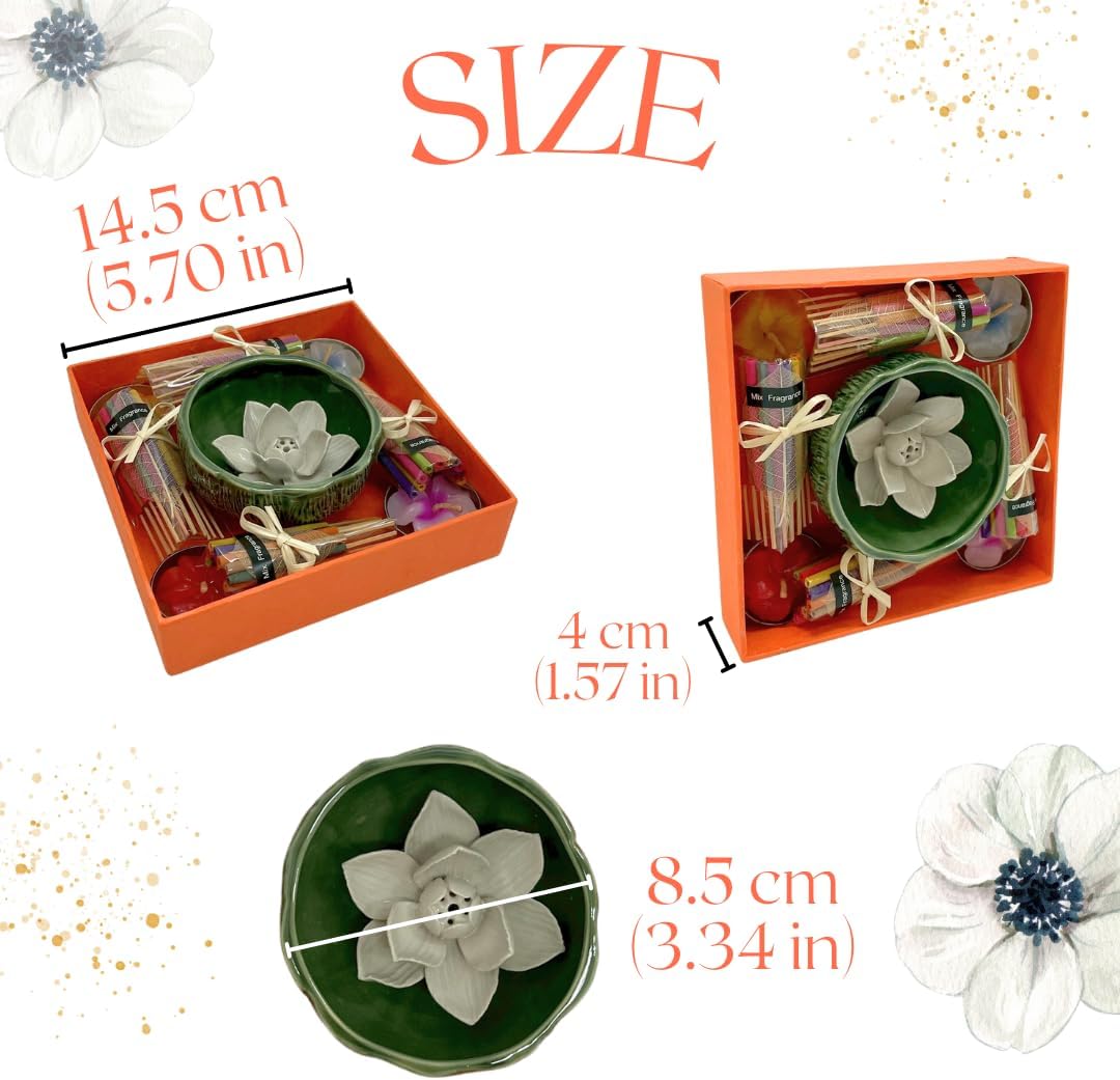 Lotus Incense Holder Gift Set – Thai Aromatherapy Incense and Scented Candle Kit