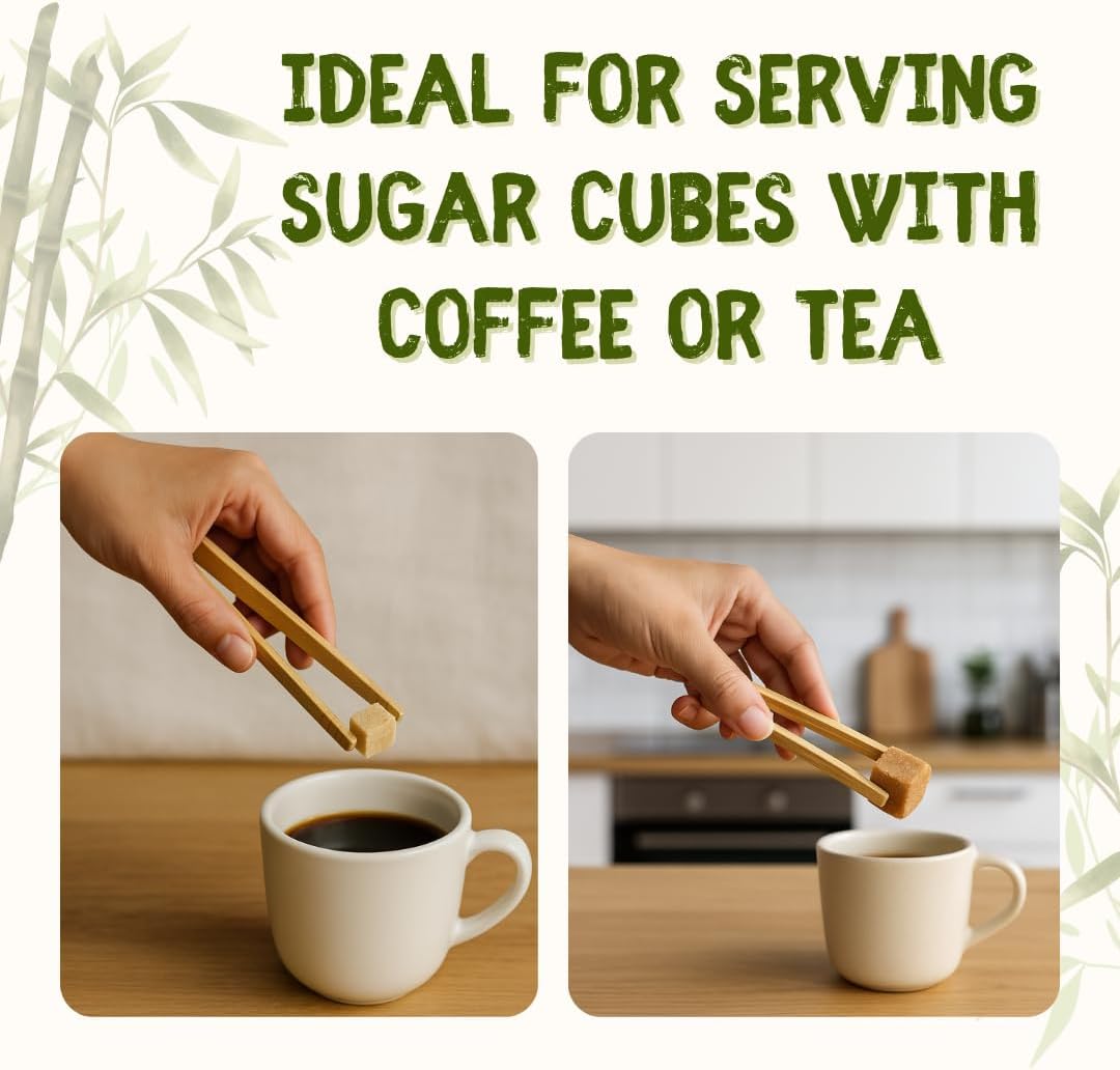 Bamboo Food Tongs Set of 10 – Handmade Wooden Serving Tongs for Appetizers, Toast, Cube Sugar, or Dessert | Eco-Friendly Kitchen Utensils