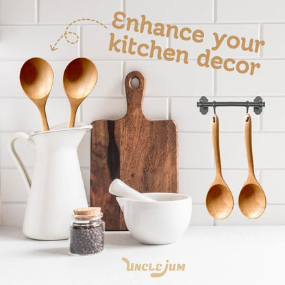 Set of 2 Natural Wooden Ladles – Handmade Palm Wood Soup Spoons 11 Inches, Eco-Friendly Kitchen Utensils & Tools