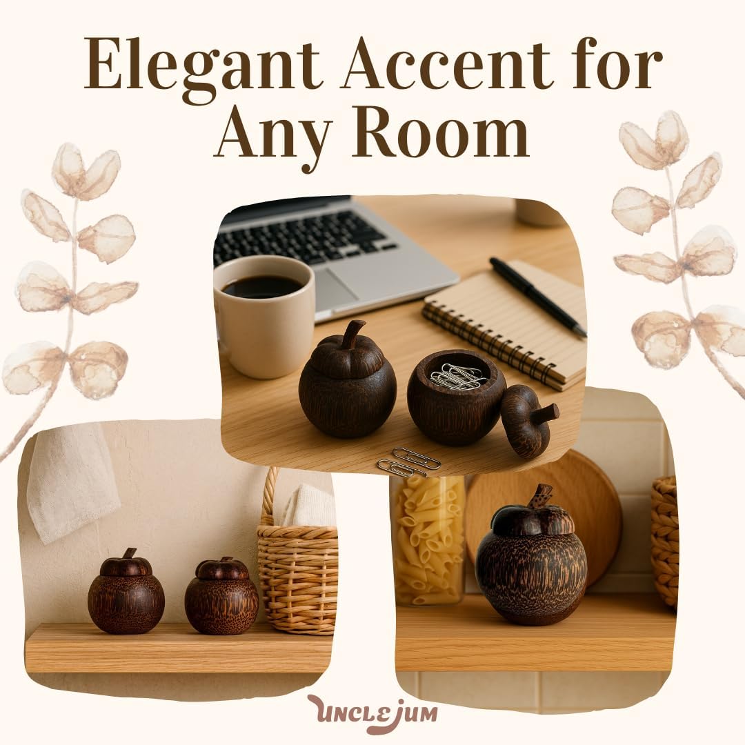 Mangosteen Shape Wooden Jar with Lid (Set of 2) – Palm Wood Mini Containers (2.5")