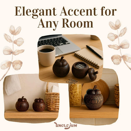 Mangosteen Shape Wooden Jar with Lid (Set of 2) – Palm Wood Mini Containers (2.5")