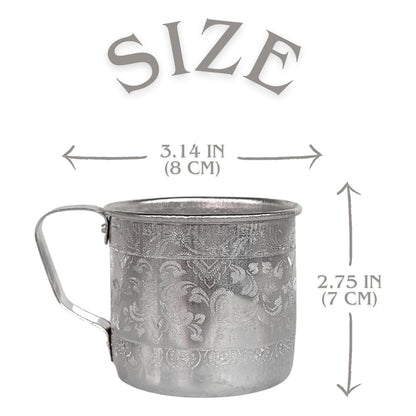 Set of Thai Traditional Aluminum Mugs – Vintage Metal Cups with Handle (3.1")