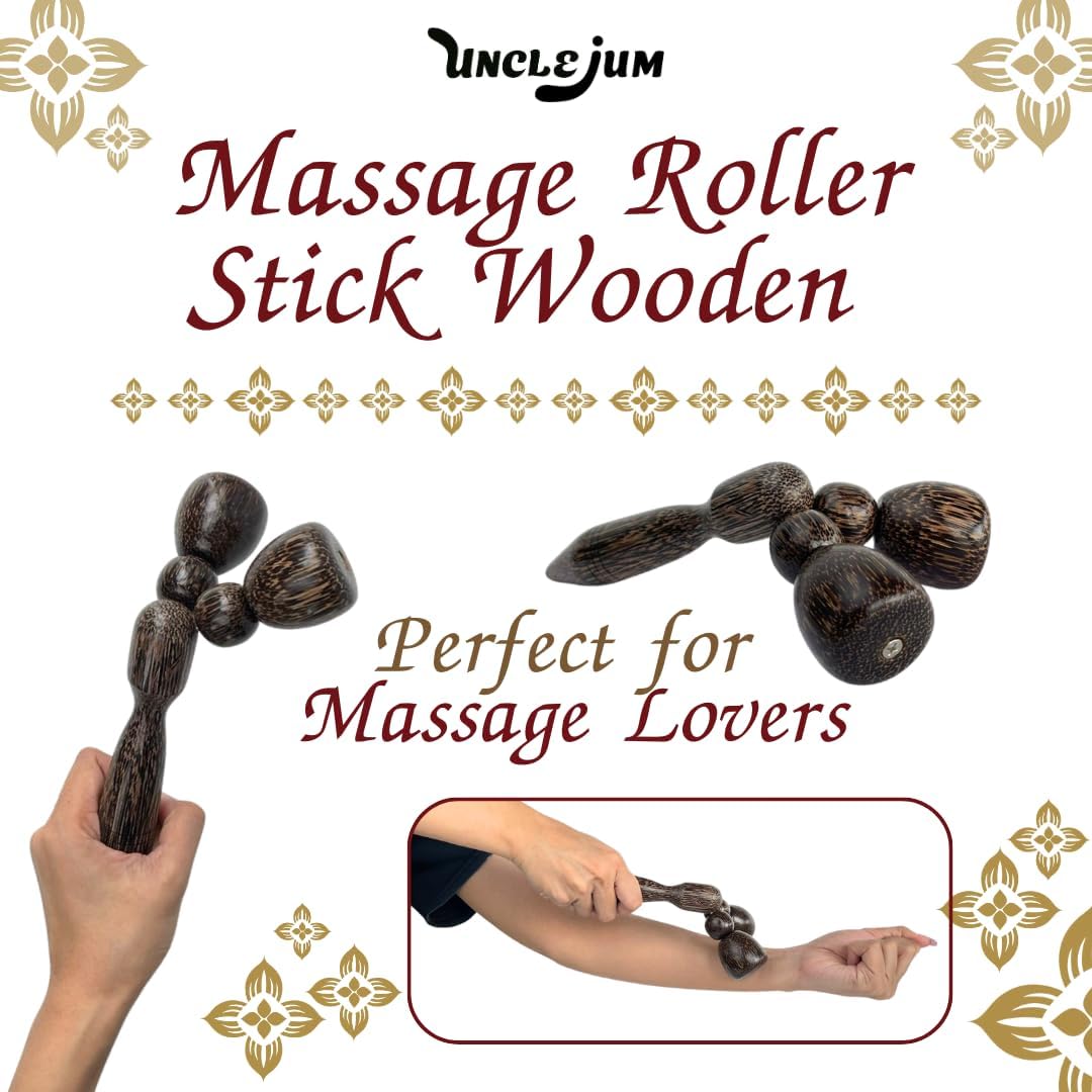 Thai Palm Wood Massage Roller – 8” Wooden Neck & Shoulder Relaxation Tool for Stress Relief