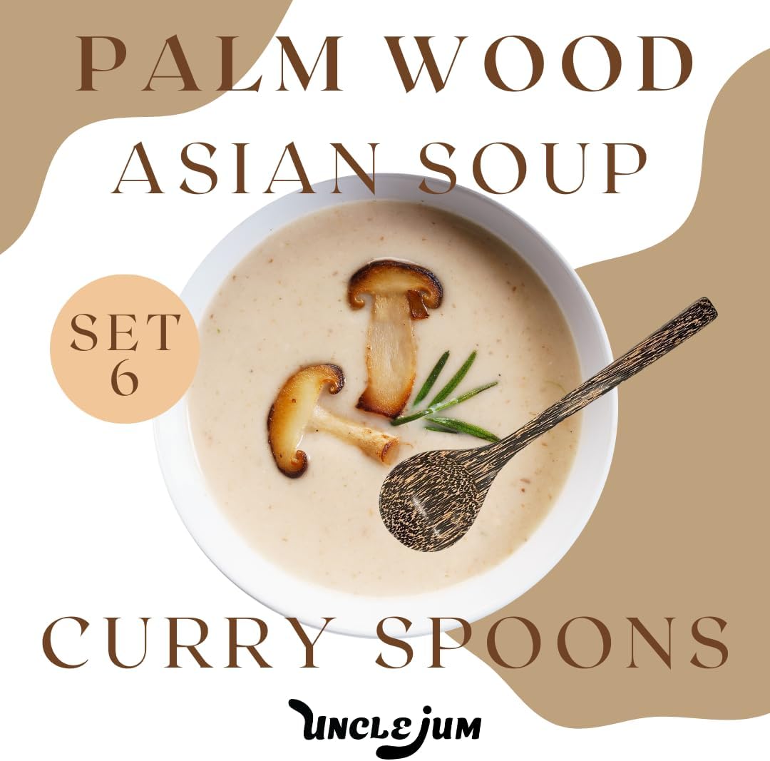 Palm Wood Soup Ladle 8.5” – Handcrafted Long Handle Wooden Spoon for Soup, Curry, Ice Cream & Dessert | UNCLEJUM