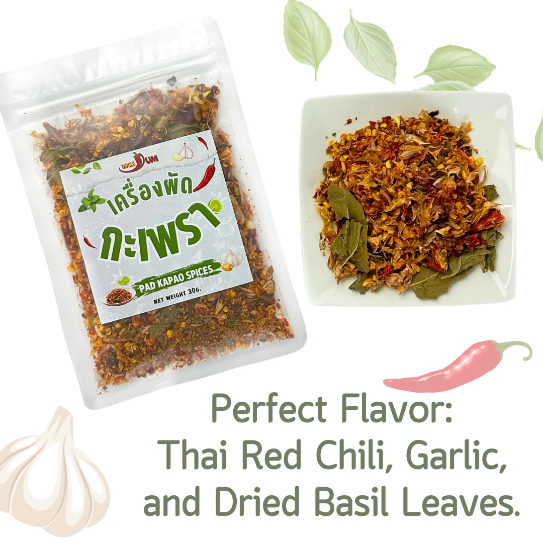 UNCLEJUM Pad-Kapao Spice Blend | Dried Thai Holy Basil, Chili & Garlic | Authentic Stir-Fry Seasoning 30g