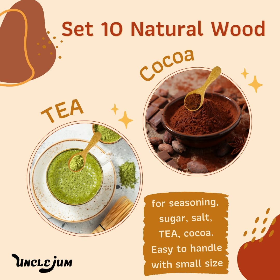 Natural Wooden Mini Spoons 3” (Set of 10) – Handmade Small Wooden Utensils for Sugar, Salt, Seasoning & Condiments | UNCLEJUM