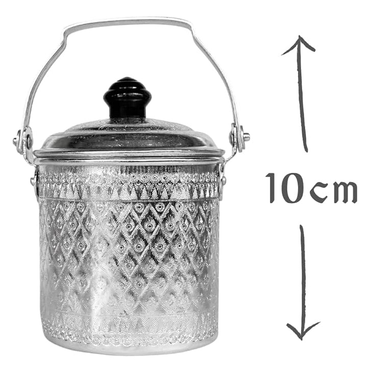Vintage Thai Traditional Design Aluminum Silver Round Pot with Lid (10cm)