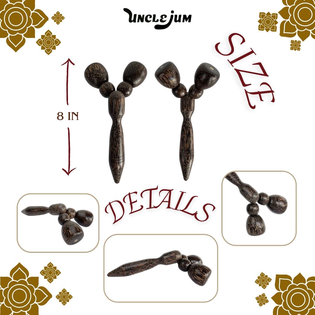 Thai Palm Wood Massage Roller – 8” Wooden Neck & Shoulder Relaxation Tool for Stress Relief