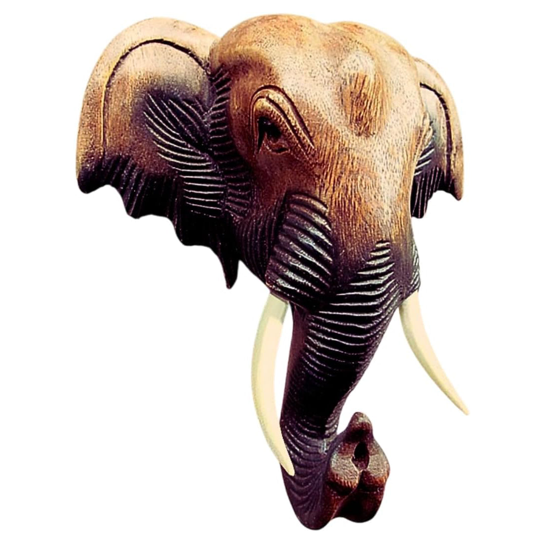 Hand Carved Thai Elephant Head Wall Decor – 8 Inch Wooden Sculpture | Thailand Handicraft | Wall Hanging Home Decor