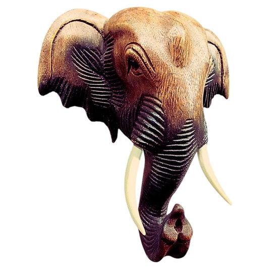 Hand Carved Thai Elephant Head Wall Decor – 8 Inch Wooden Sculpture | Thailand Handicraft | Wall Hanging Home Decor