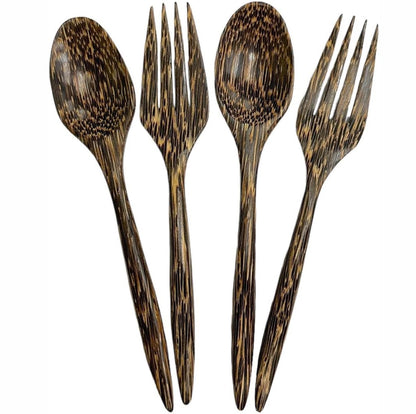 Set of 2 Pairs Wooden Dinner Spoons and Forks – 7 inch Redwood Utensil Set | Handmade Rustic Dining Cutlery for Salad, Pasta, and Everyday Meals